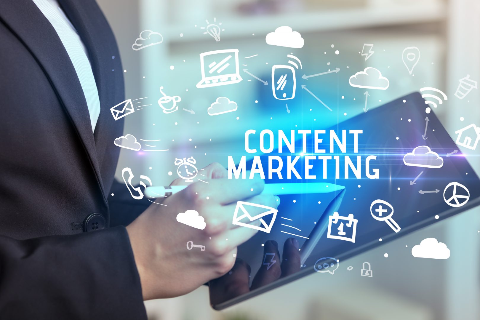 Content Marketing mit seinen unterschiedlichen Formaten als Icons